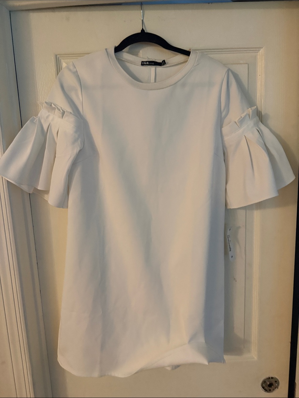 Ina White Ruffle-Sleeve Shift